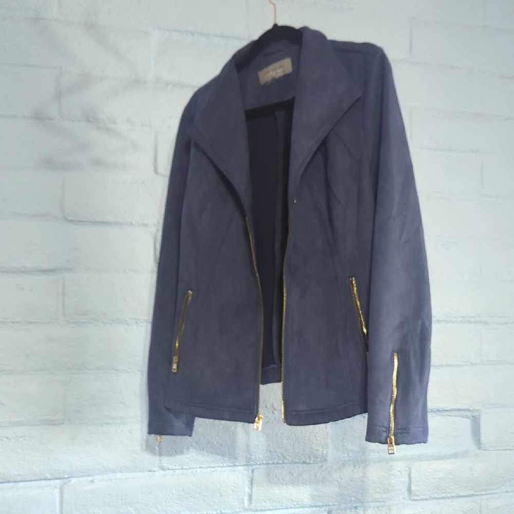 Marc New York Faux Suede Cornflower Blue Jacket with Gold Accents